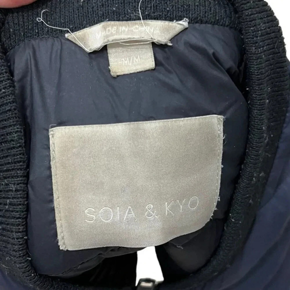 Soia & Kyo Navy Feather Fown Puffer Bomber Jacket M - Picture 3 of 4